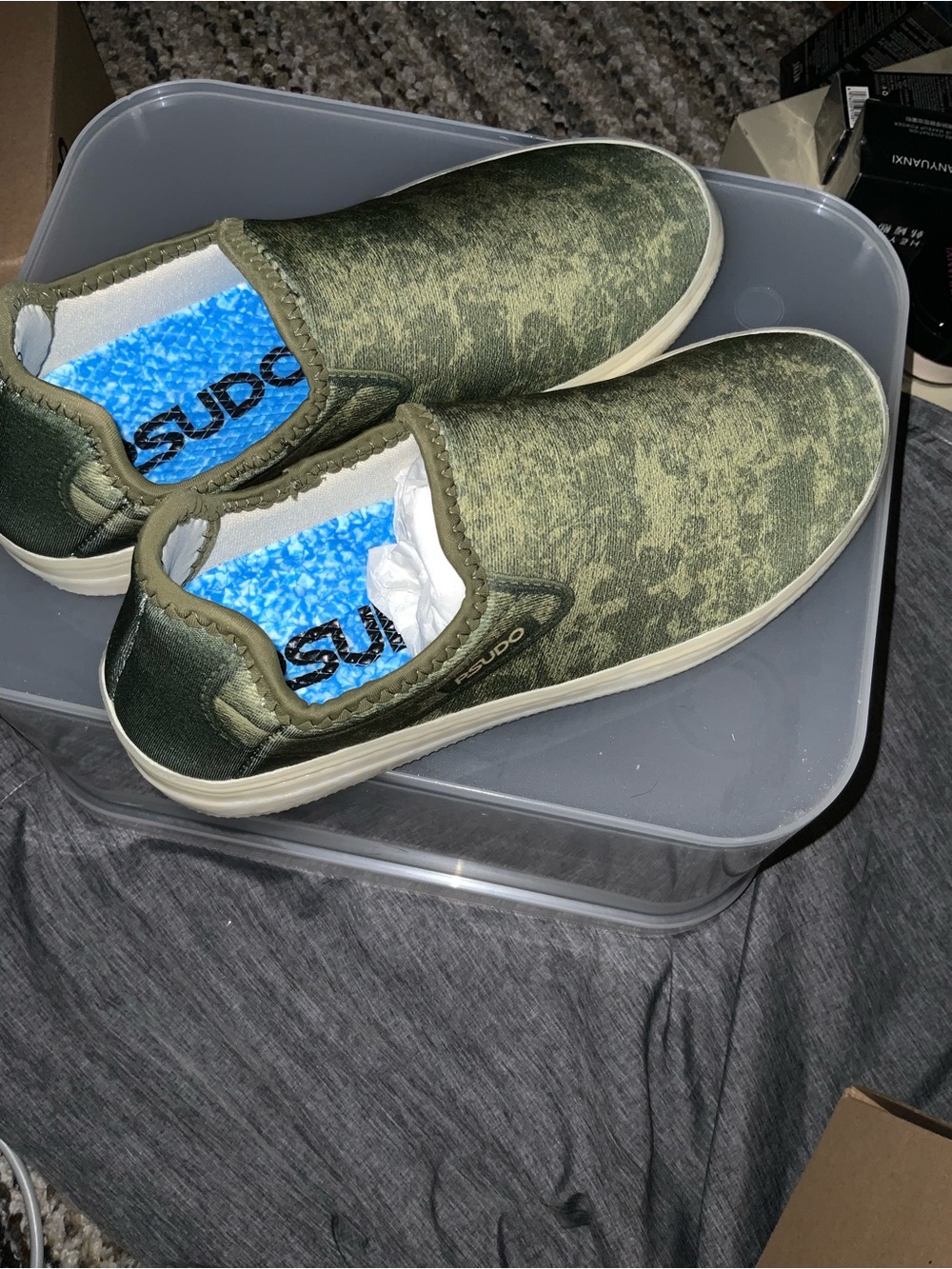 Psudo Slip-On  Sneakers for Women in Olive Green size 9